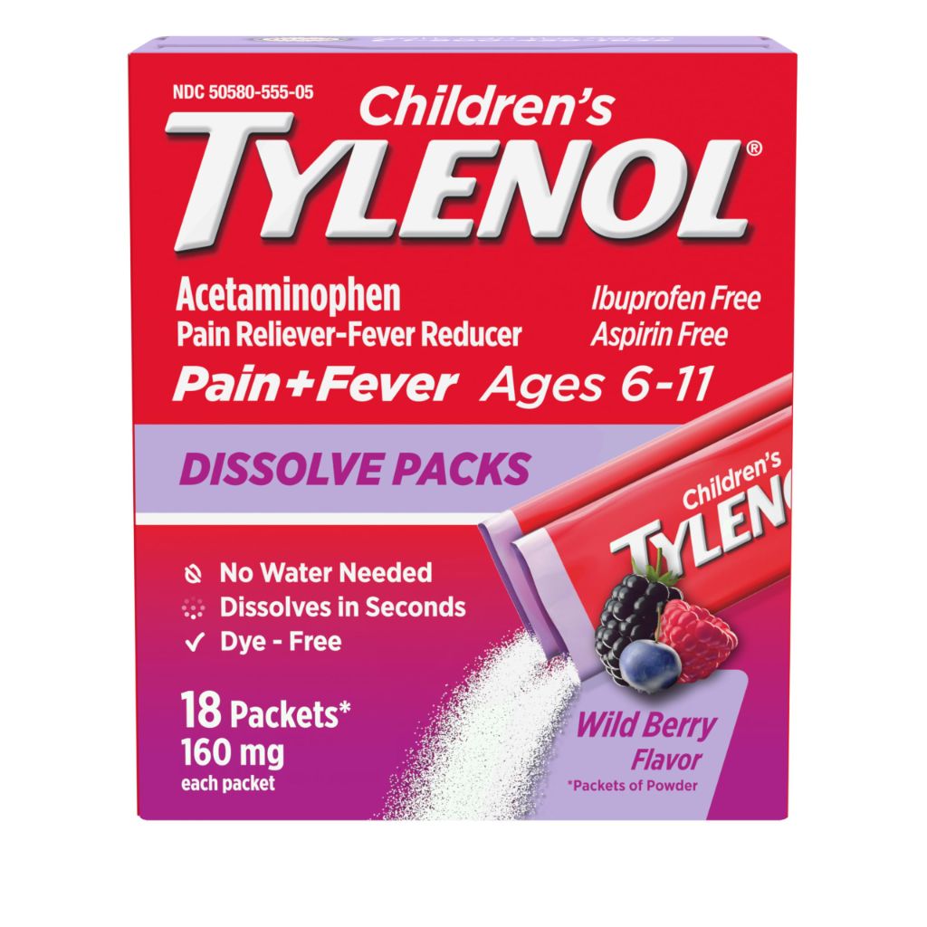 Children's Tylenol Dissolve Packs  Acetaminophen Pain Reliever & Fever Reducer, Wild Berry, 18 ct