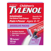 Children's Tylenol Dissolve Packs  Acetaminophen Pain Reliever & Fever Reducer, Wild Berry, 18 ct