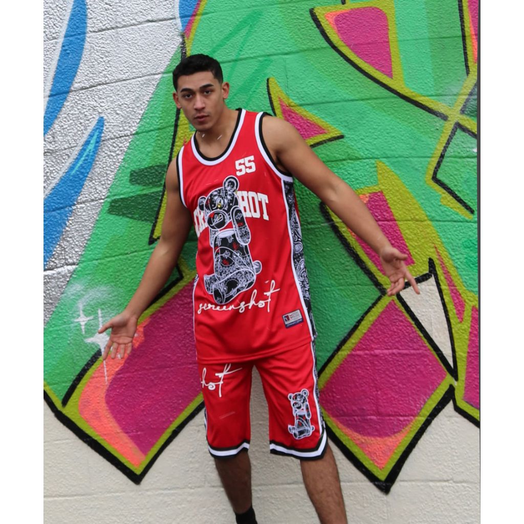 SZ S, SCREENSHOT-SS1122 Men's Premium Hip-Hop Urban Streetwear Fashion Basketball Mesh Shorts | Red