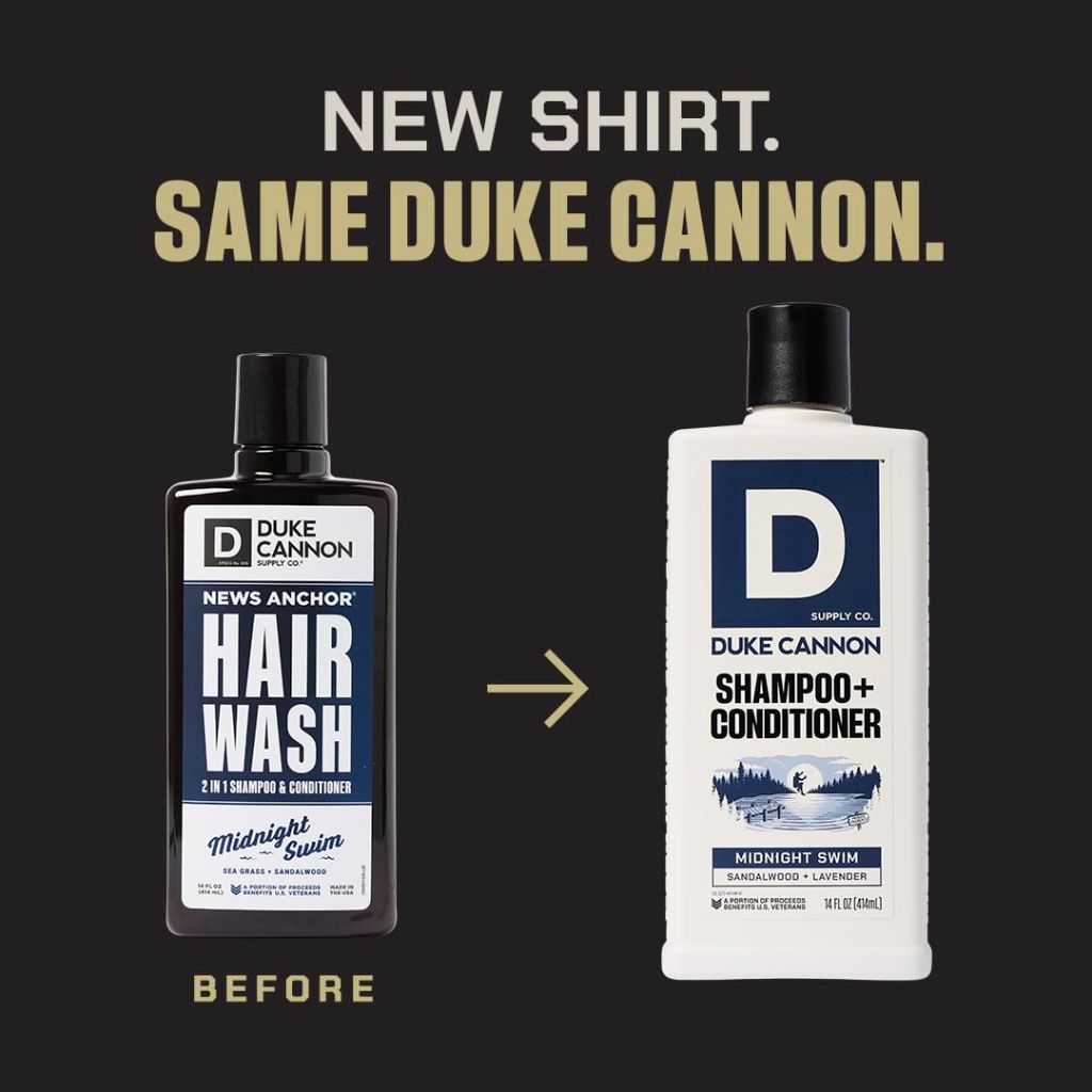 Duke Cannon Supply Co. 2-in-1 Hair Wash - Masculine Scent - Gentle Cleansing Hair Wash For Men - Stimulating Hair Shampoo & Conditioner - Strengthens Hair - Midnight Swim Shampoo/Conditoner (14 oz)