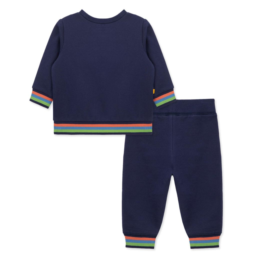 Little Me Clothes for Baby Boys' Dino 2-Piece Sweatshirt Set, Blue, 12 Months