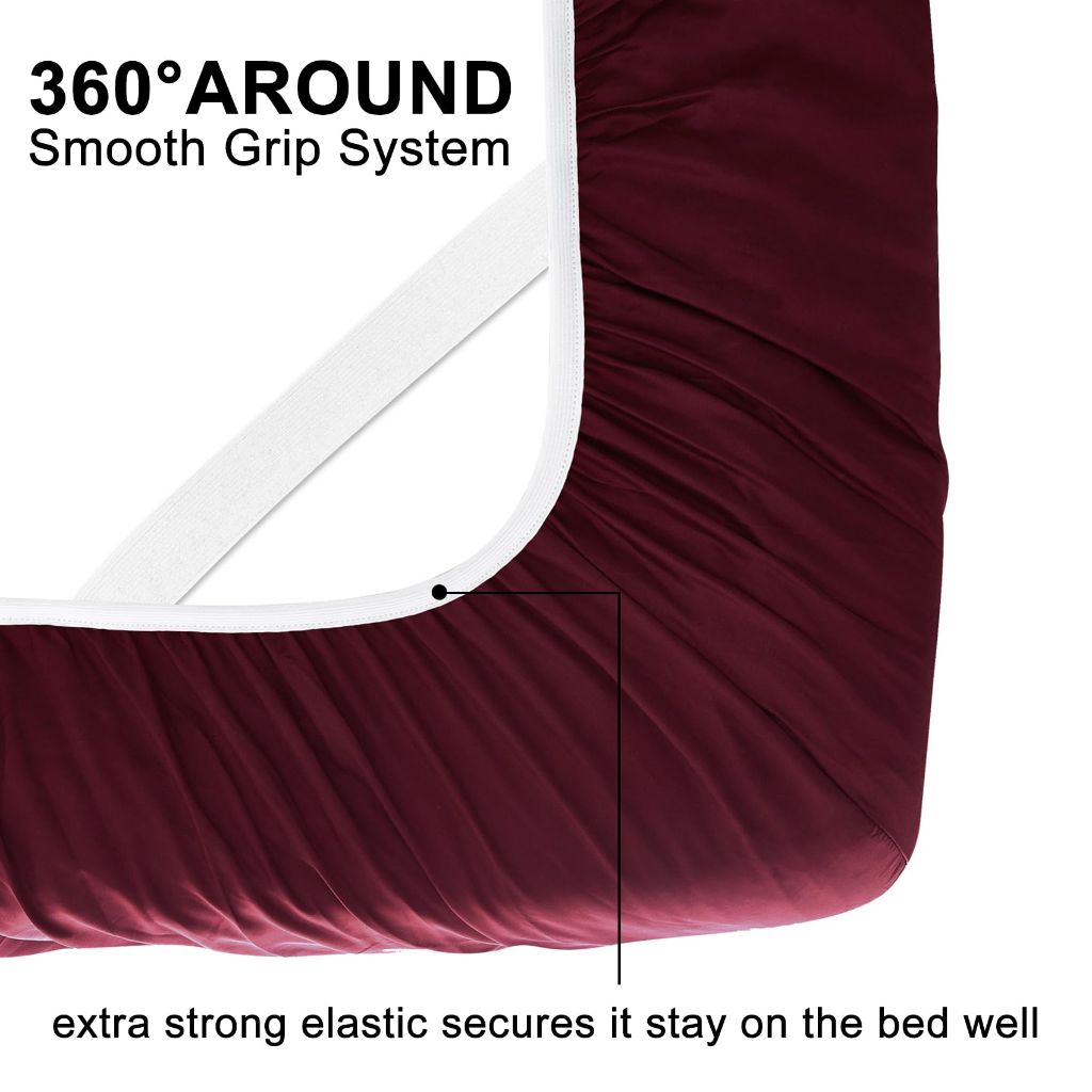 JSD Burgundy Satin Sheet Set Full Size, 4 Piece