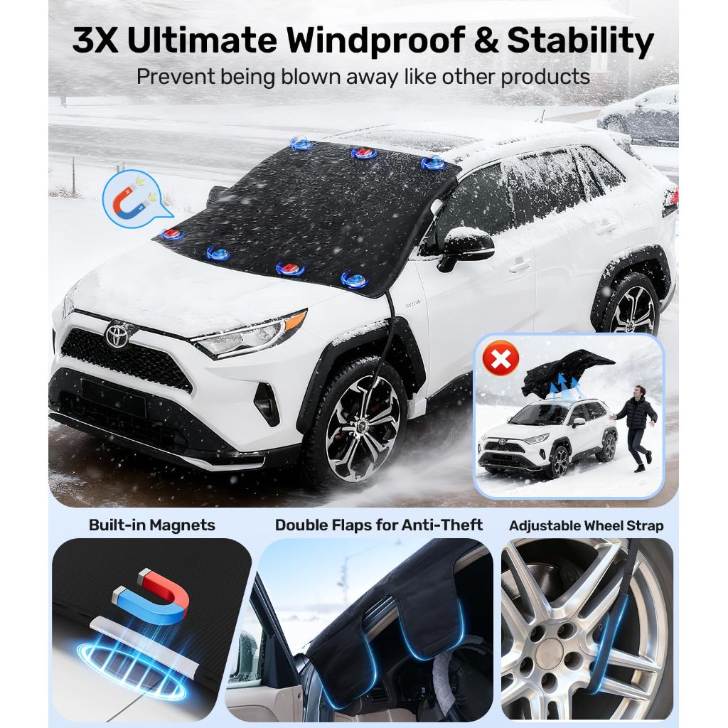 Zanch Upgrade Windshield Cover for Ice & Snow [Fast Install & Removal] Small to Mid-Size SUVs - (69''x48'')