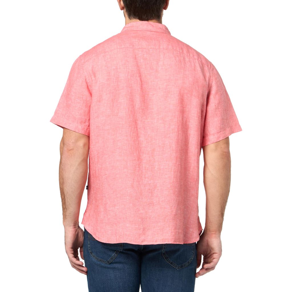 Nautica Men's Classic-Fit Solid Linen Short-Sleeve Shirt, Pepper Red, SZ L