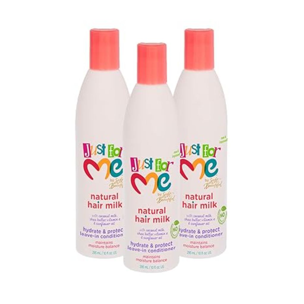Just For Me Natural Hair Milk Hydrate & Protect Leave-In Conditioner, Maintains Moisture Balance, With Coconut Milk, Shea Butter, Vitamin E & Sunflower Oil, 10 Ounce (3 Pack)