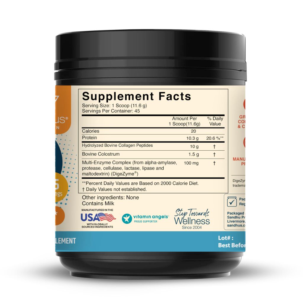 Sandhu's Bovine Colostrum with Collagen Powder  | 45 Servings Large Pack | Nutrition for Women
