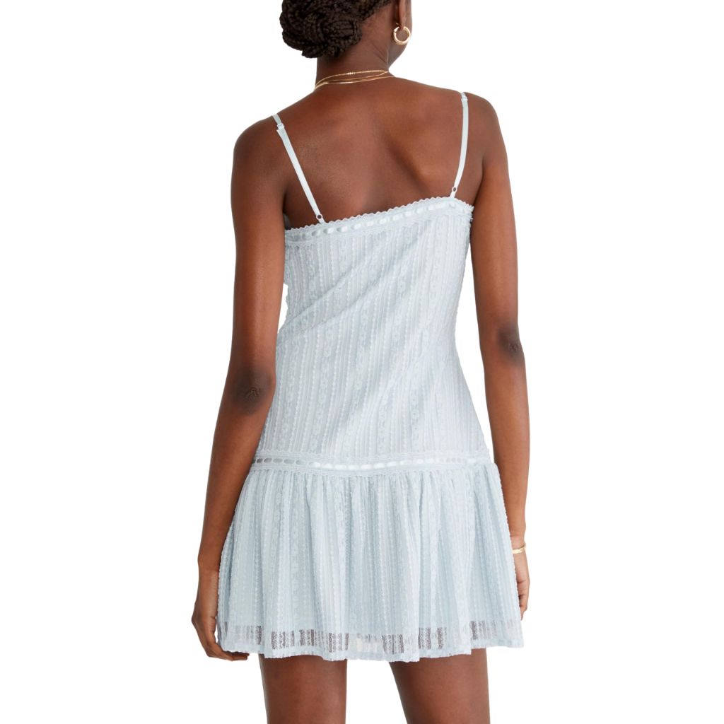 Aeropostale Women's Floral Lace Trim Dress with Removable Strap, Blue, Medium