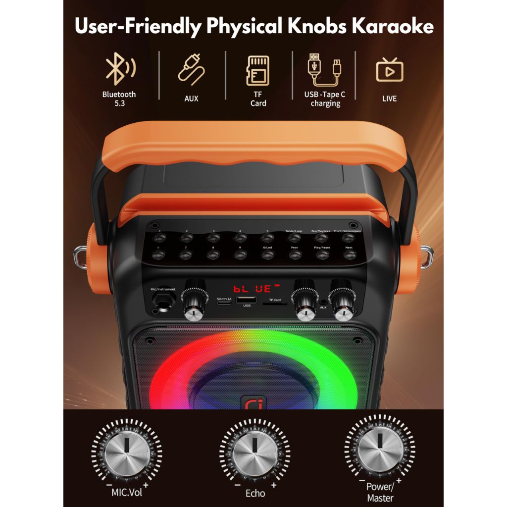 HWWR Karaoke Machine, Mini Portable Bluetooth 5.3 Karaoke Speaker with 2 Wireless Microphones
