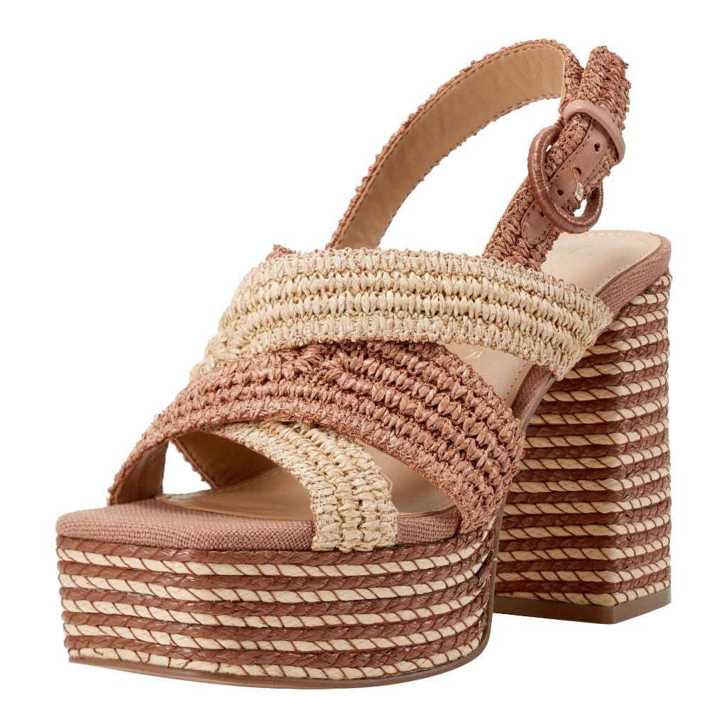 Marc Fisher LTD Women's Caddy Heeled Sandal, Dark Tan/Natural 120 - size 7