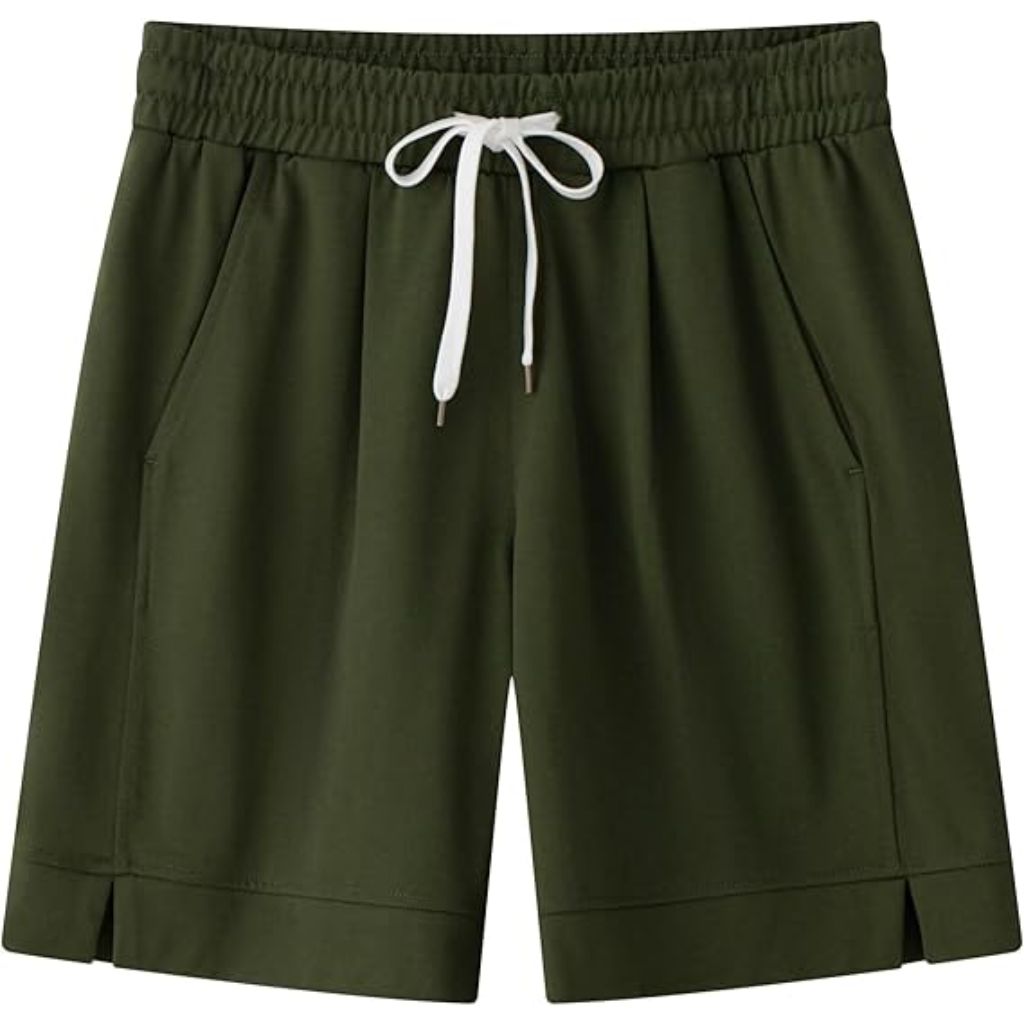 Vcansion Women's Elastic Waist Knee Length Casual Cotton Bermuda Shorts with Drawstring 7in