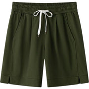 Vcansion Women's Elastic Waist Knee Length Casual Cotton Bermuda Shorts with Drawstring 7in