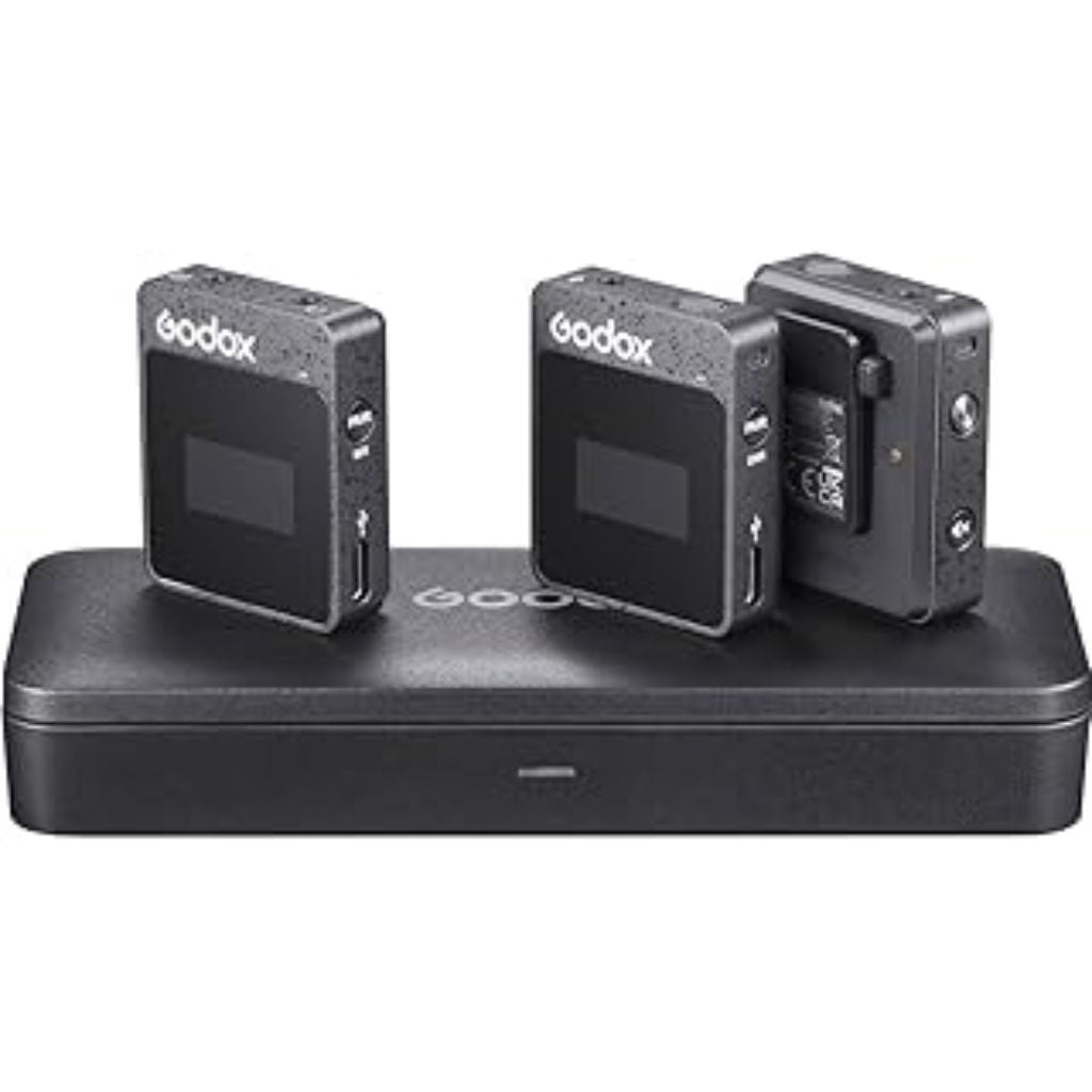 Godox MoveLink II M2 Wireless Lavalier Microphone System(2 TX + 1 RX + Charging Case), 2.4G Wireless Noise Cancelling Mic, 100m(328ft) Range for Camera, Computer, Smartphone TikTok Interview Recording