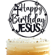 Black Glitter "Happy Birthday Jesus" Cake Topper (6" Diameter)