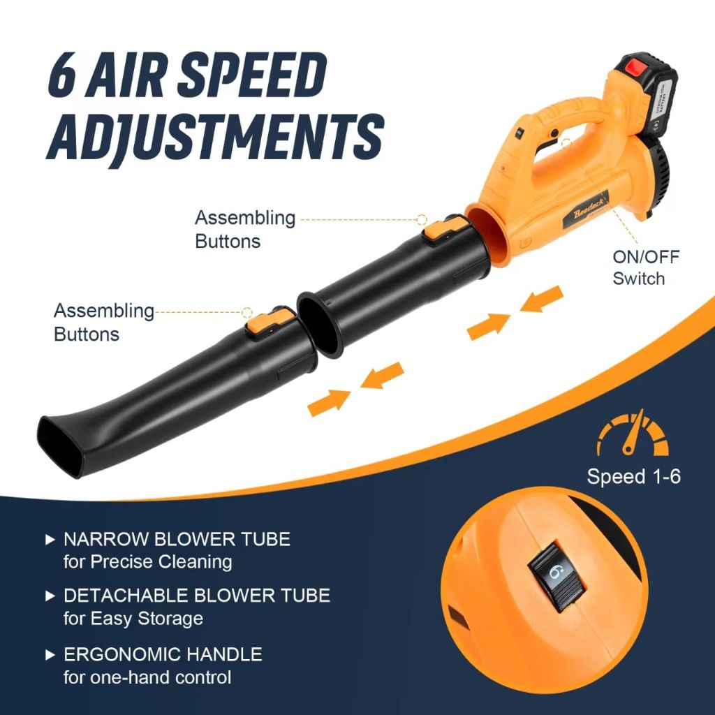 Leaf Blower Cordless with 4.0Ah Battery and Charger, 6 Speed Mode, 250MPH High Speed
