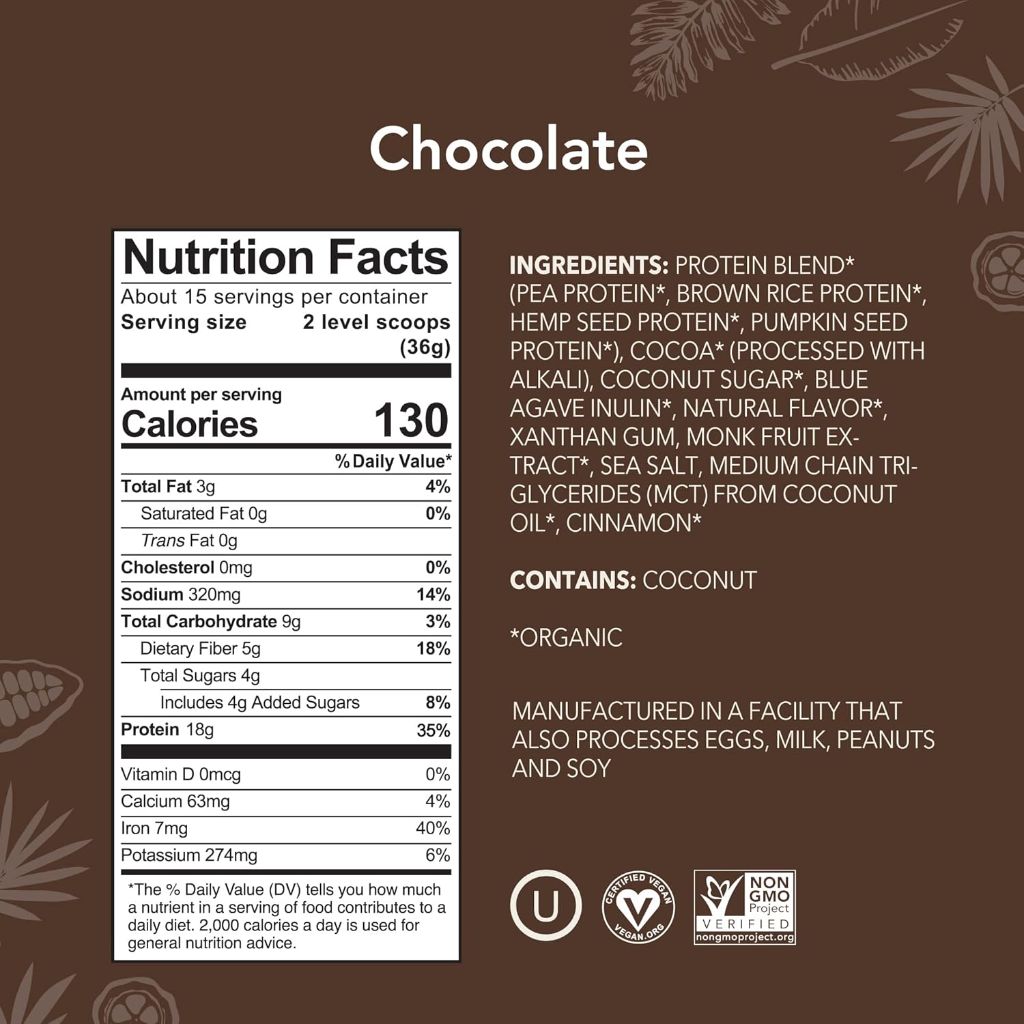 Aloha Organic Plant-Based Protein Powder - Chocolate, 19.6oz.