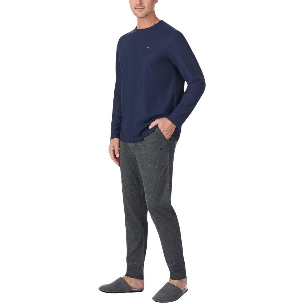 Tommy Bahama Men’s 2-piece Relaxed Fit Logo Embroidered Lounge Set (Blue,Medium)