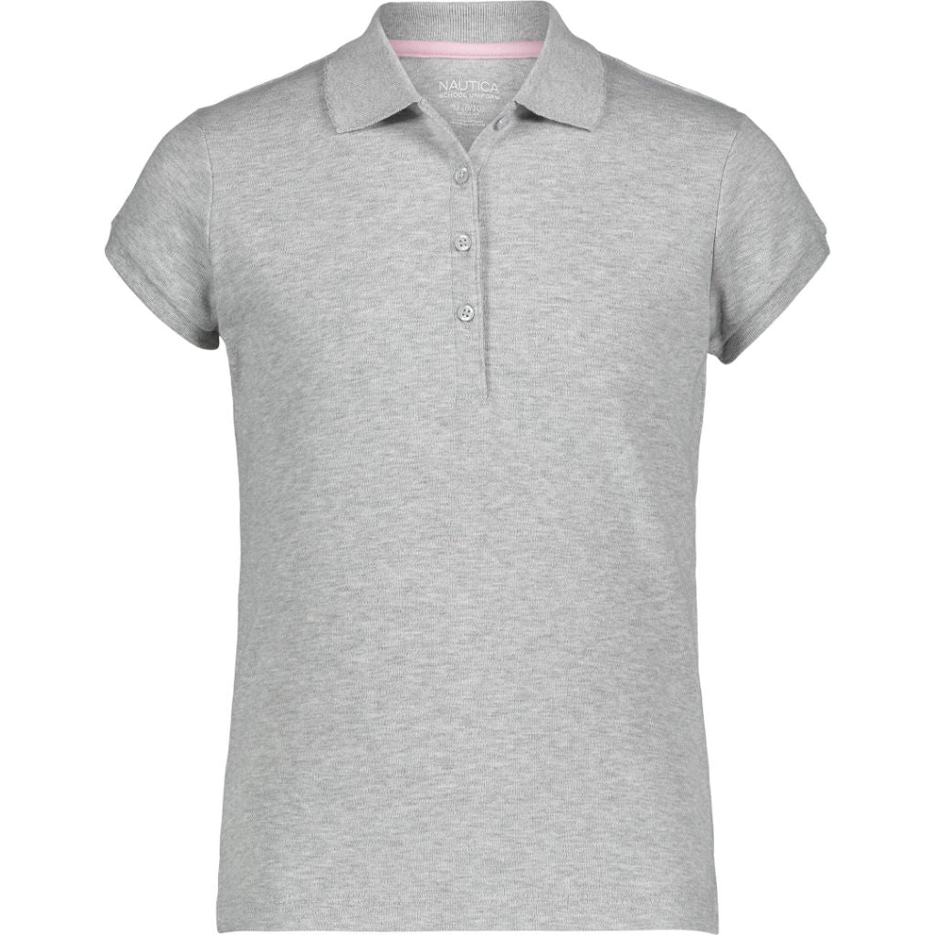 SZ 8-10, Nautica Girls' Big Boys' School Uniform Short Sleeve Pique Polo, Grey Heather
