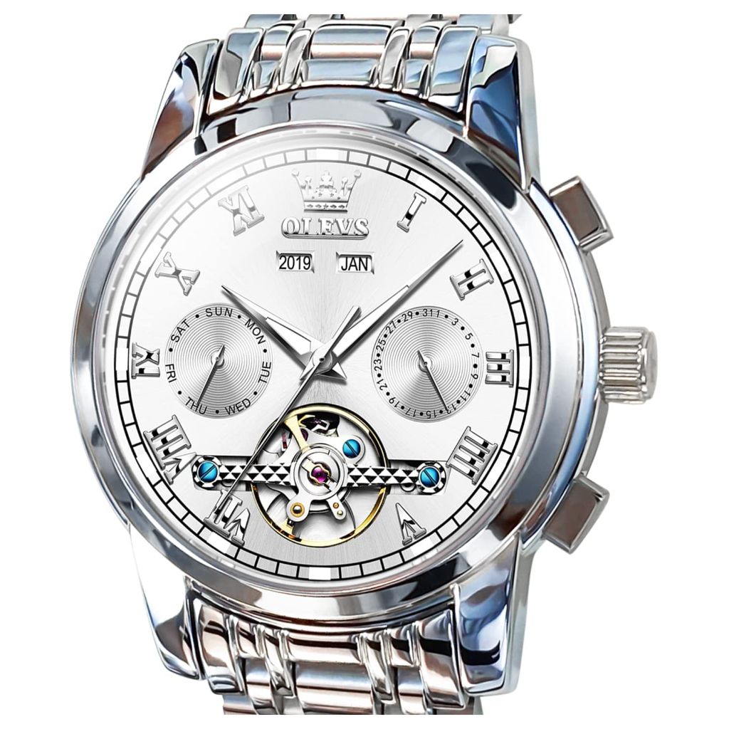 OLEVS Self Winding Watches for Men, Stainless Steel, Waterproof  (Silver)