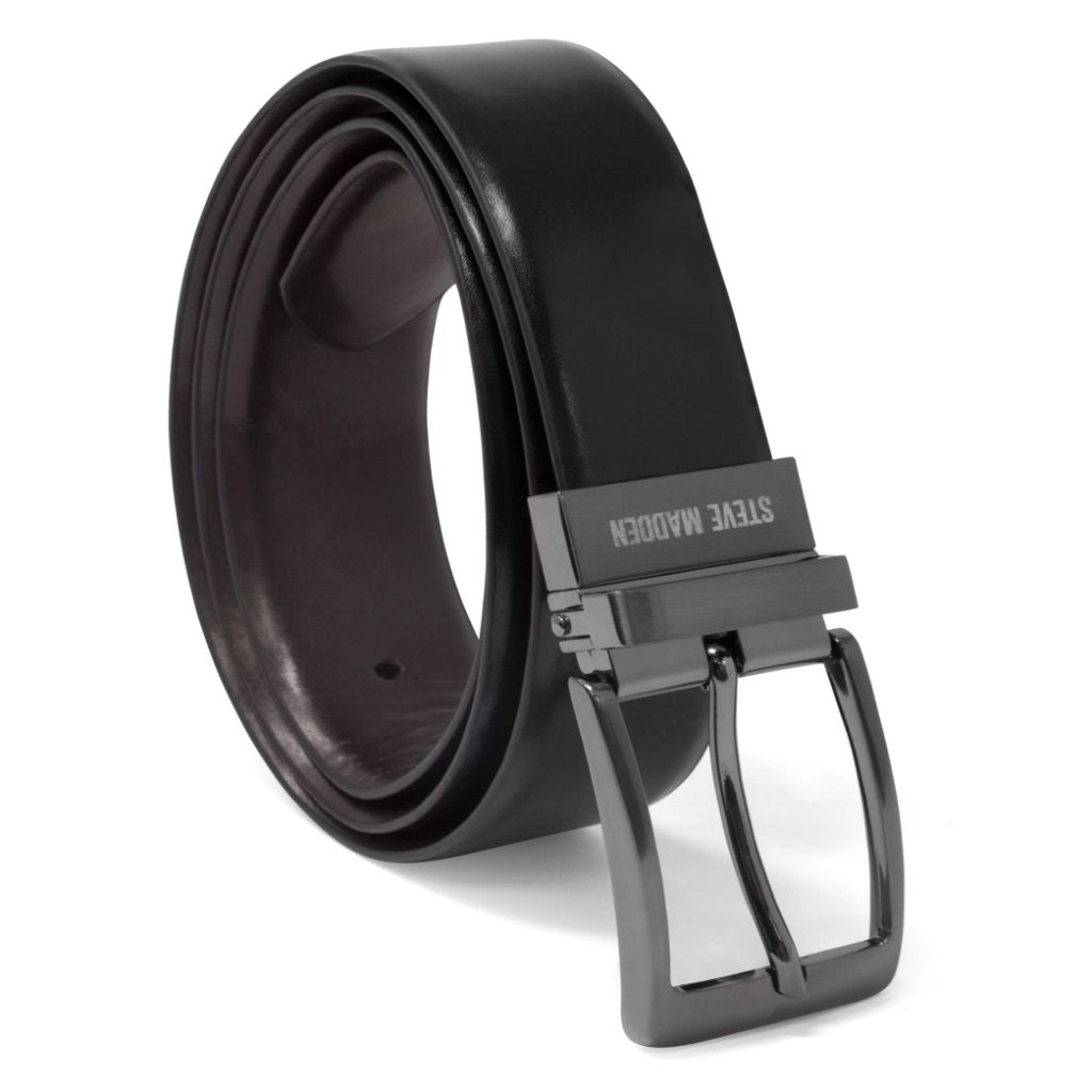 Steve Madden Reversible Men's Dress Casual Every Day Leather Belt, Black/Brown (Burnished), 36 US