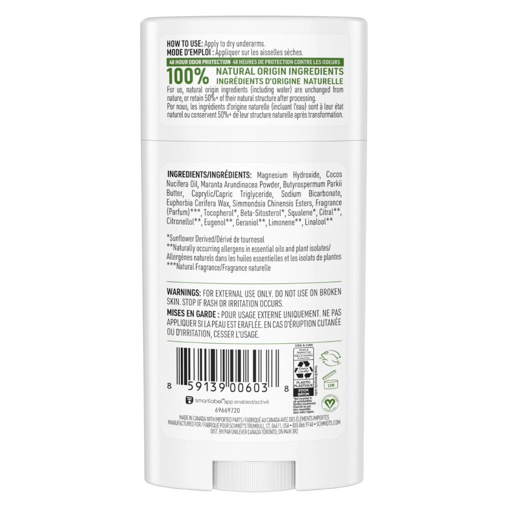 Schmidt's Aluminum-Free Vegan Deodorant Bergamot & Lime | 2.65 oz