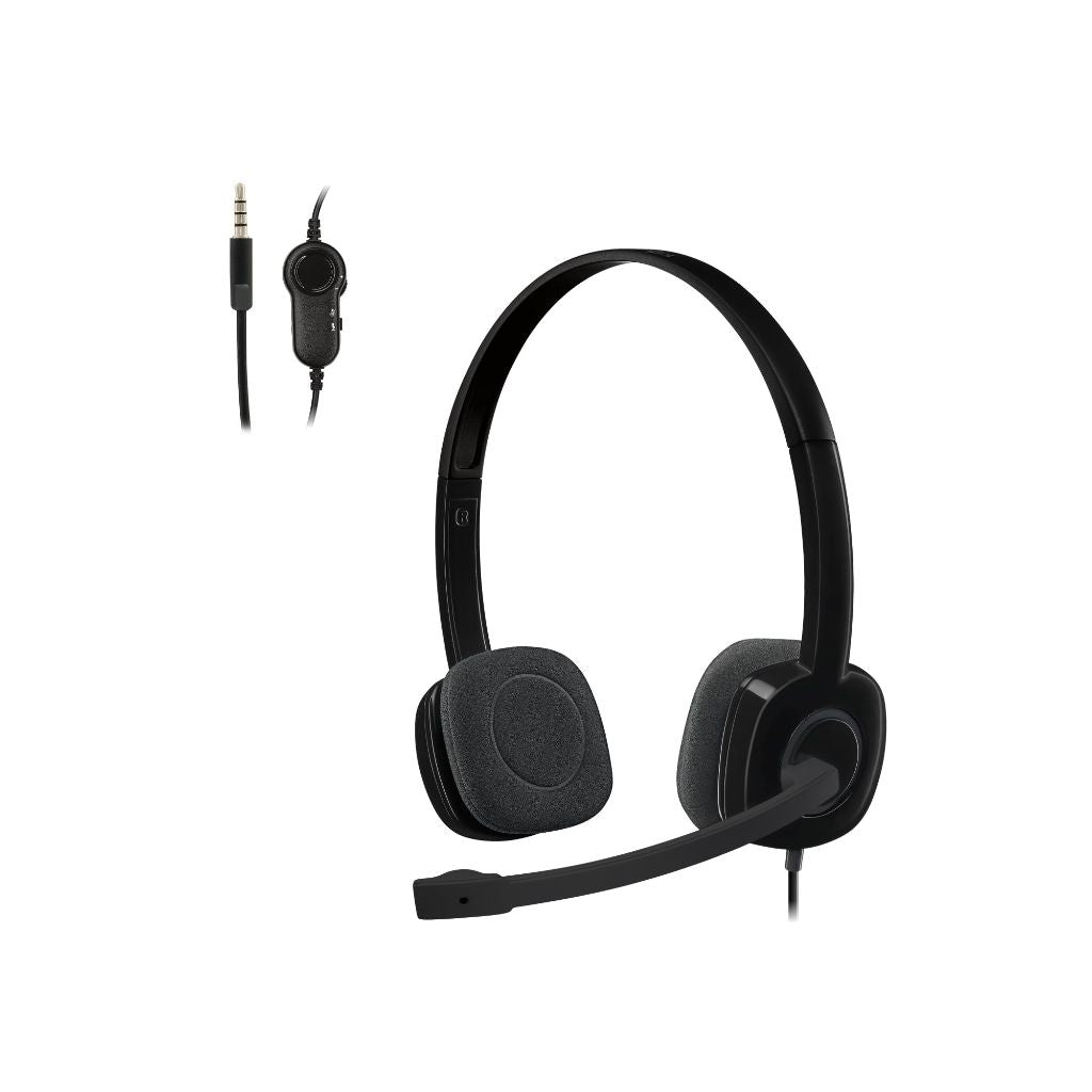 Logitech H151 Wired Headset, 3.5 mm Audio Jack, in-Line Controls - Black