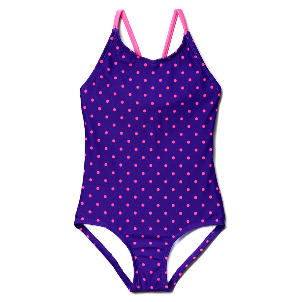 SZ 2T, Kanu Surf Toddler Girls Chloe One Piece Swimsuit | Chloe Purple Dot