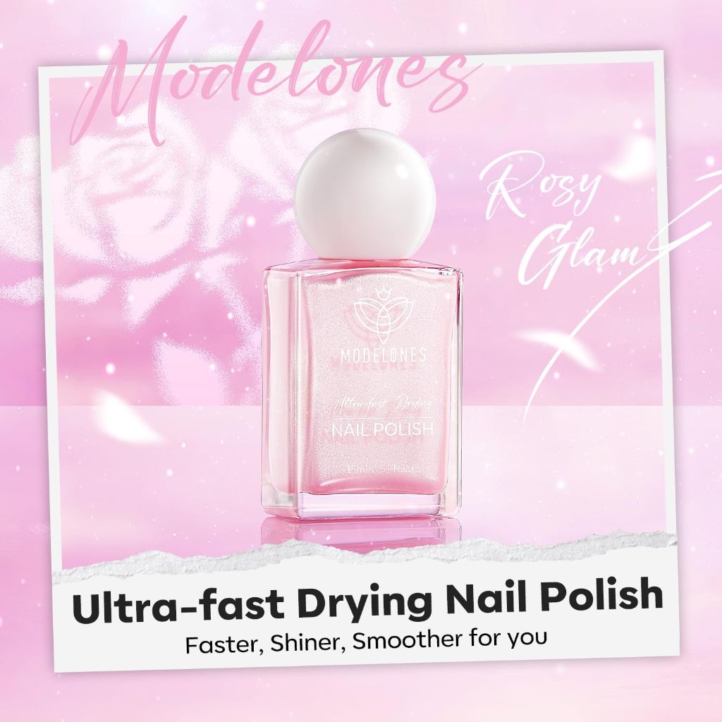 Modelones Glazed Pink Nail Polish, Shimmer Pearl Pink 15 ml | 0.5 Fl Oz