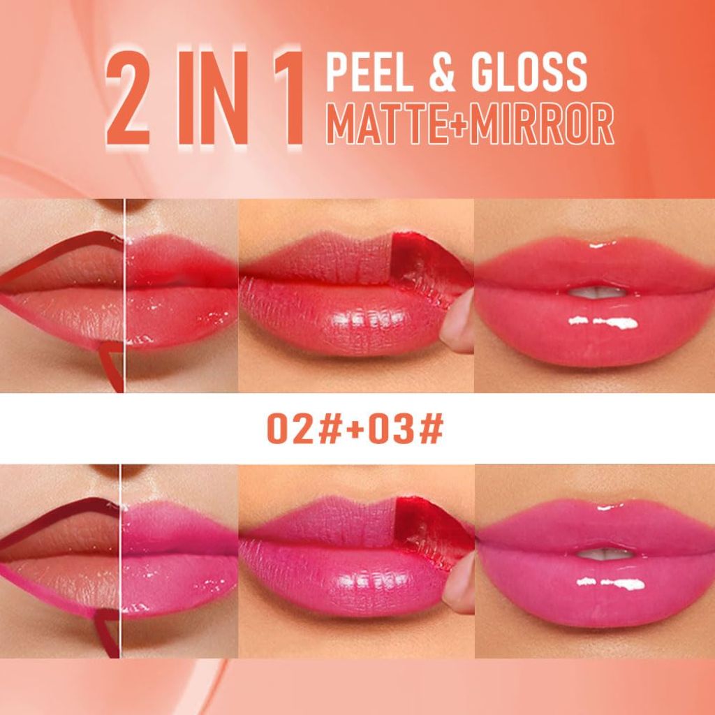 HANDAIYAN- 2Pcs Peel Off Lip Gloss Tattoo and Lip Oil 2-in-1,  02# 03#