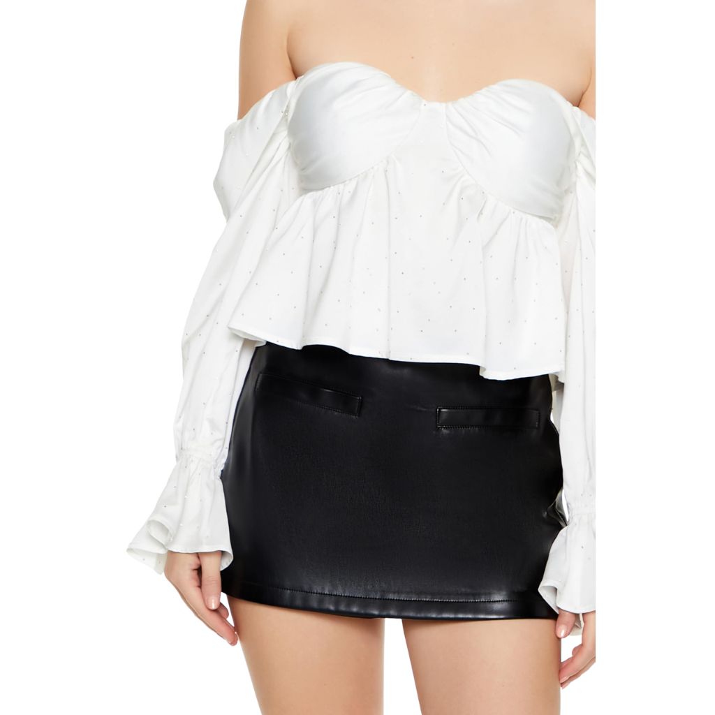 SZ M, Forever 21 Women's Off-the-Shoulder Peplum Crop Top | White