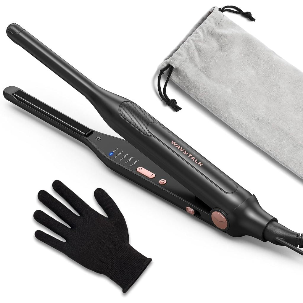 Wavytalk 3/10" Small Flat Iron, Pencil Flat Iron for Short Hair, Pixie Cut and Bangs, Curling Iron for Short Hair, Mini Hair Straightener for Edges with Anti-Pinch Design, Tiny Hair Straightener