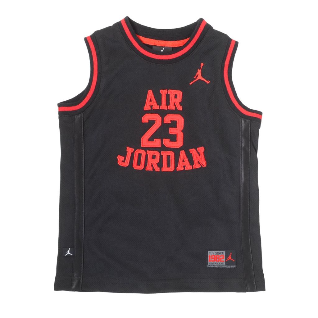SZ 7, Nike Air Jordan Little Boys' 23 Basketball Classic Mesh Sleeveless Jersey (Black/Infrared)