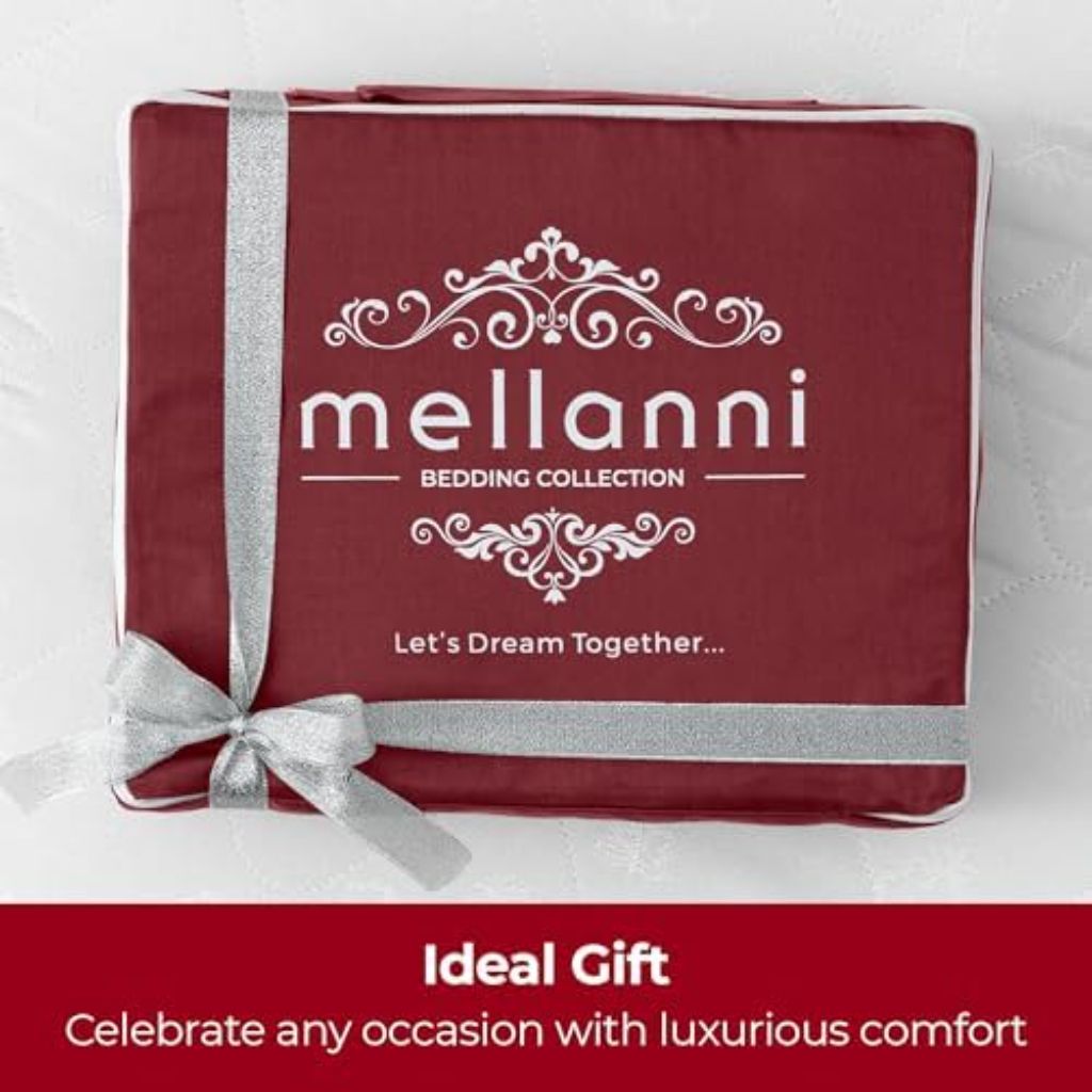 Mellanni 400 Thread Count Cotton Sateen Bedding Set - 4 Piece White Bed Sheets Set - Fits Mattresses up to 16" Deep - Cooling Sheet for Hot Sleepers (Full, Burgundy)