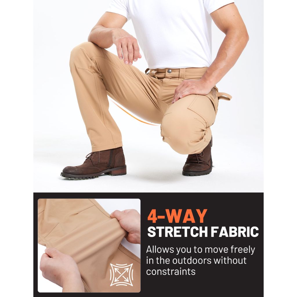 SZ 36W x 32L DURAWERK Men's 4-Way Stretch Cargo Pants (Khaki)