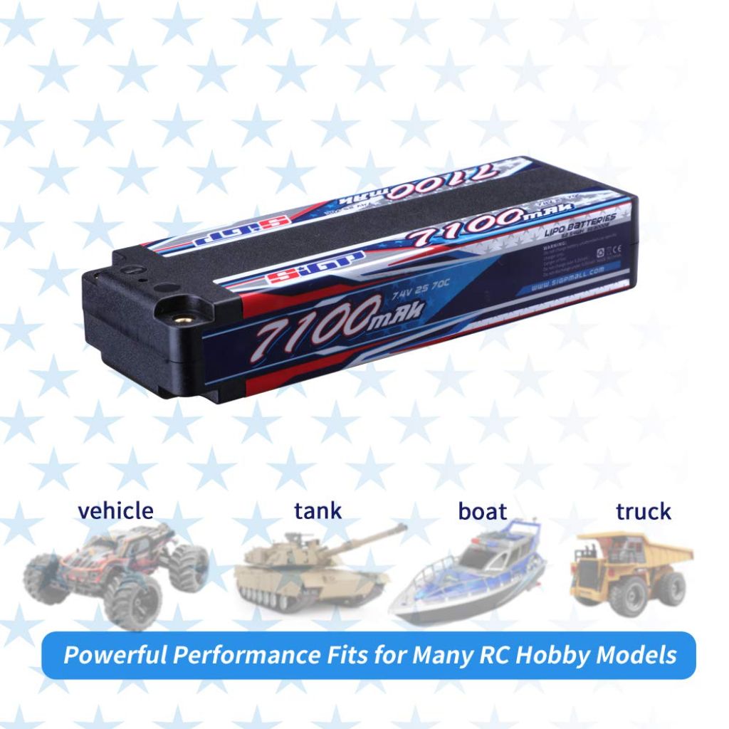 SIGP -  7100mAh 2S 70C 7.4V Lipo Battery Hard Case with 4mm Bullet for RC Vehicle Car Truggy Truck Racing Model
