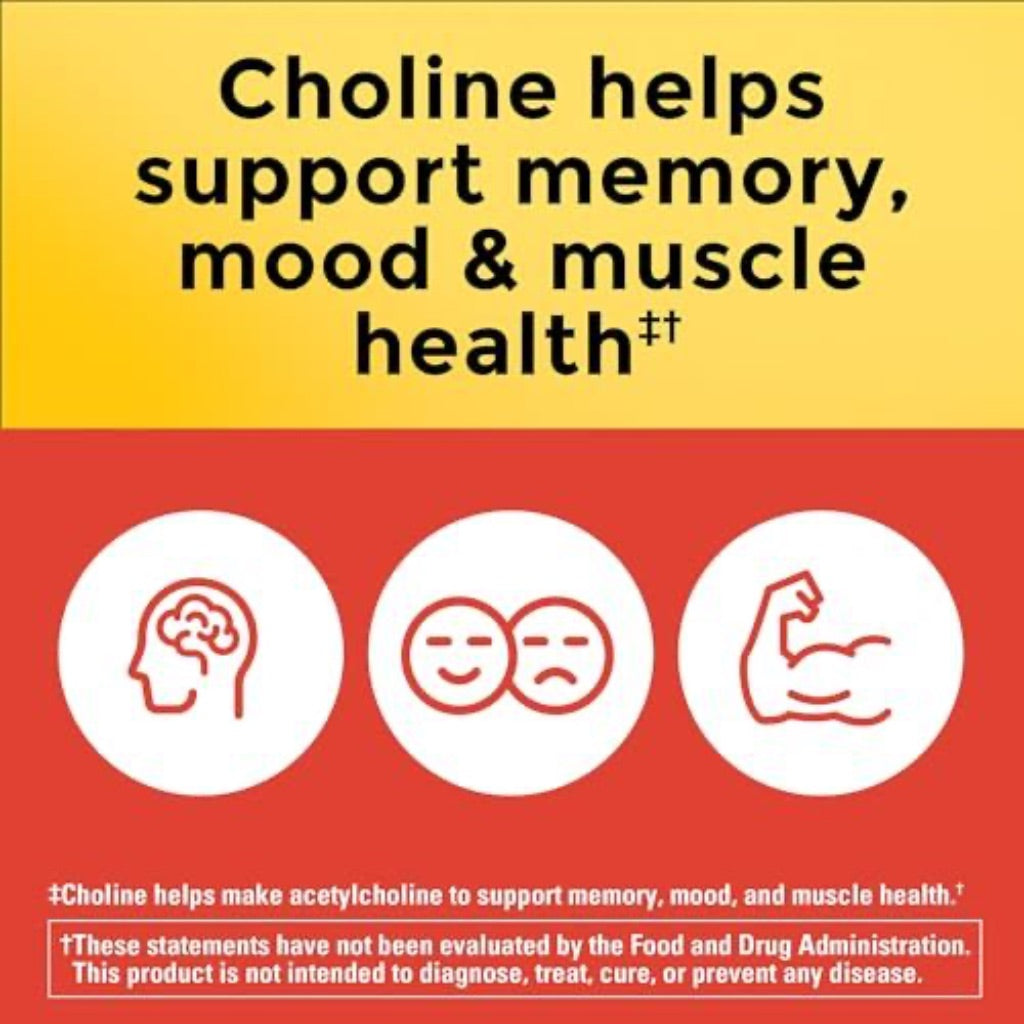 Nature Made Extra Strength Choline, 800mg for Brain Support, 60 Capsules