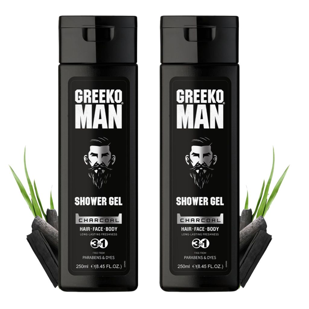 Vasu Greeko Man 3-in-1 Charcoal Body Wash for Men (8.45 fl oz Each, Pack of 2)