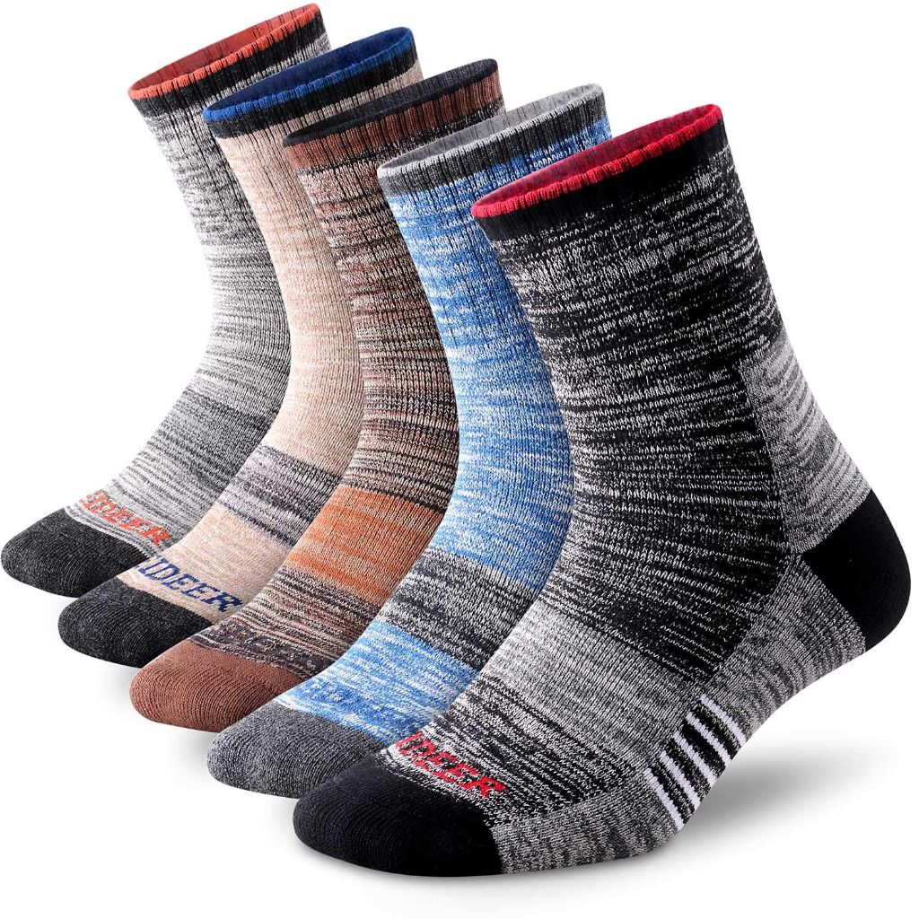 FEIDEER Men's Hiking Walking Socks, 5 pack Quarter Crew Socks -XXL