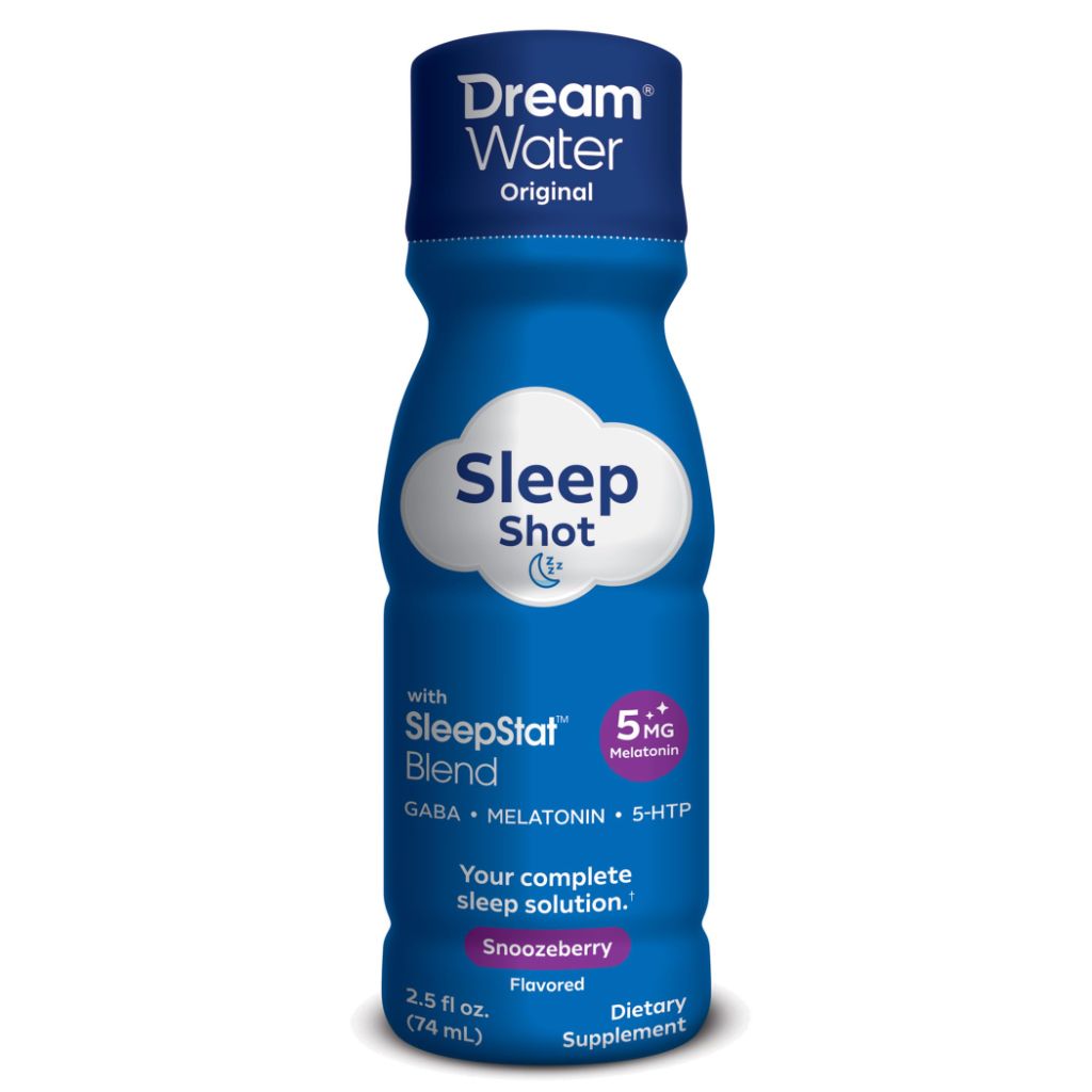 Dream Water Sleep Shots (12 Count) Sleep Aids for Adults - 5mg Melatonin, GABA, 5-HTP - Natural Snoozeberry Flavor (Blue Raspberry) - Liquid Melatonin Supplement - Zero Sugar & Gluten Free - 2.5 oz