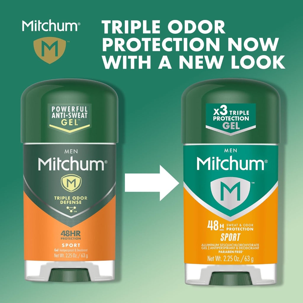 Mitchum Men’s Triple Odor Protection Antiperspirant & Deodorant Gel, Sport, 48HR Protection, 2.25 oz, Pack of 6