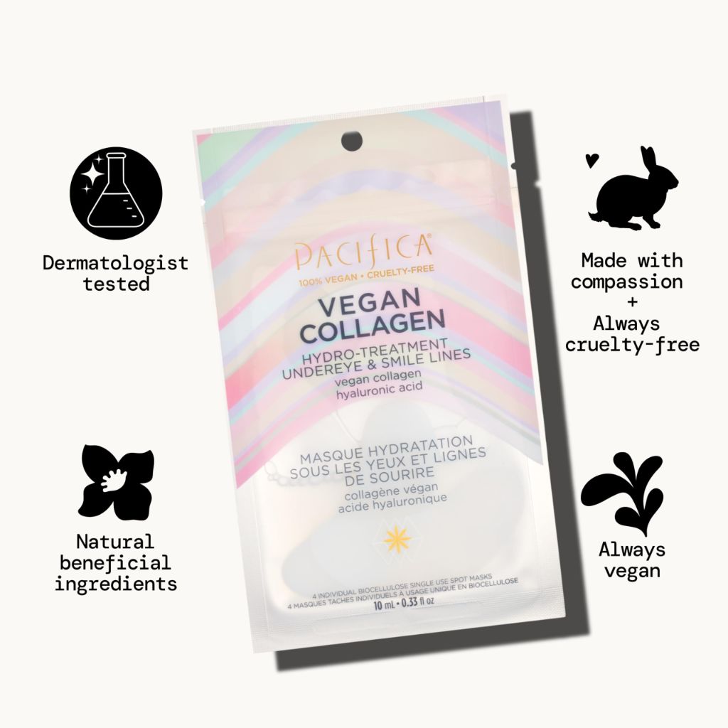 Pacifica Undereye & Smile Mask Set – Vegan Collagen Hydro Treatment with Hyaluronic Acid, 4 Pieces