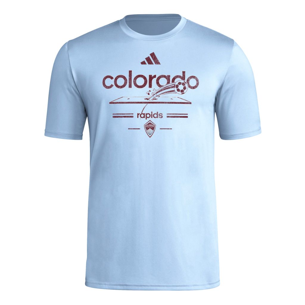 Adidas Mens Colorado Rapids Pre-Game Short Sleeve Soccer T-Shirt,Bahia Light Blue/Colorado Rapids,Small