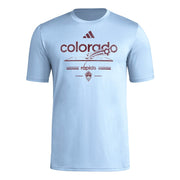 Adidas Mens Colorado Rapids Pre-Game Short Sleeve Soccer T-Shirt,Bahia Light Blue/Colorado Rapids,Small