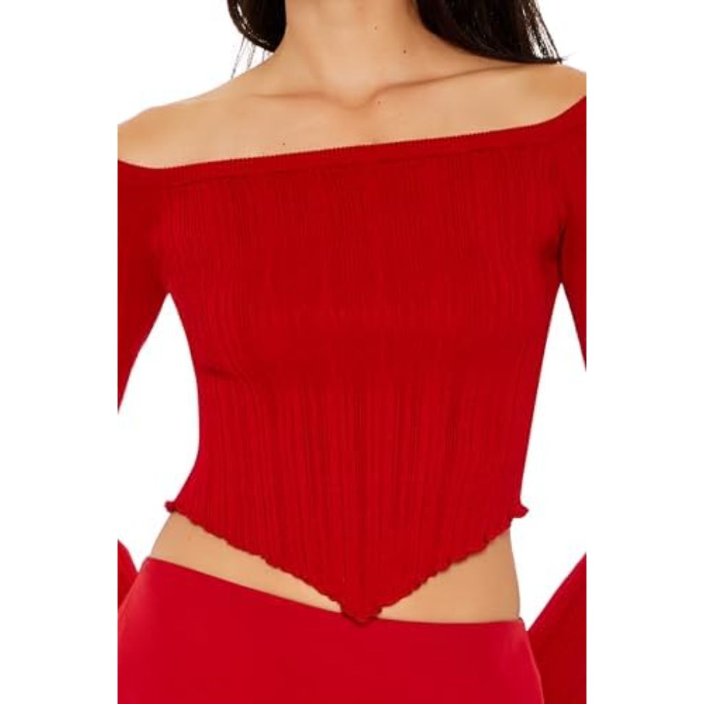Forever 21 Womens Off-The-Shoulder V-Hem Sweater Size M (red)