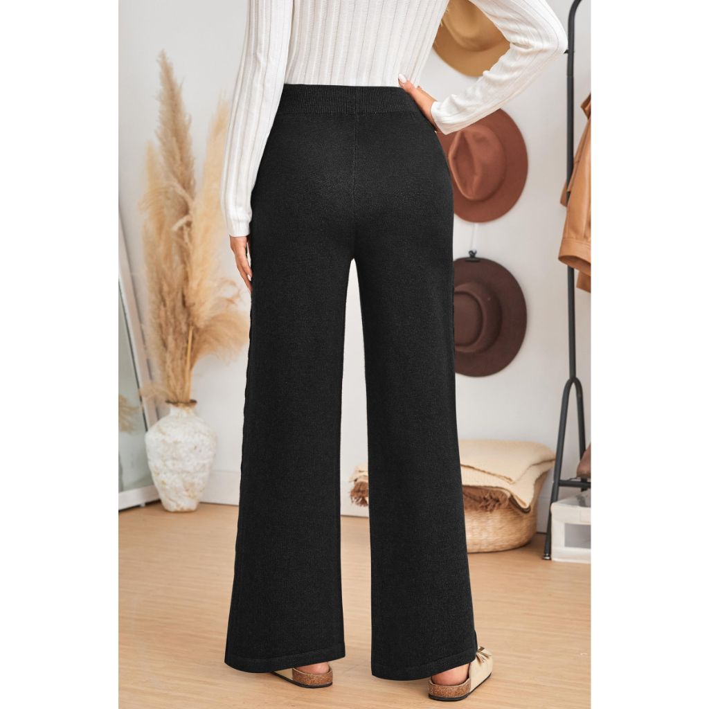 Arach&Cloz Women's Wide Leg Petite Sweatpants Loose, Black, Medium