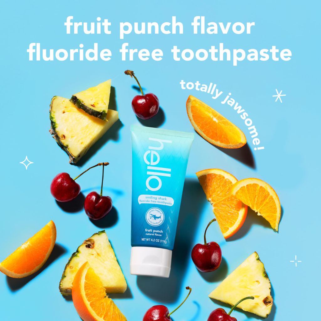 Hello Smiling Shark Fluoride Free Kids Toothpaste, Natural Fruit Punch, 4.2 Oz Tube (Pack of 3)