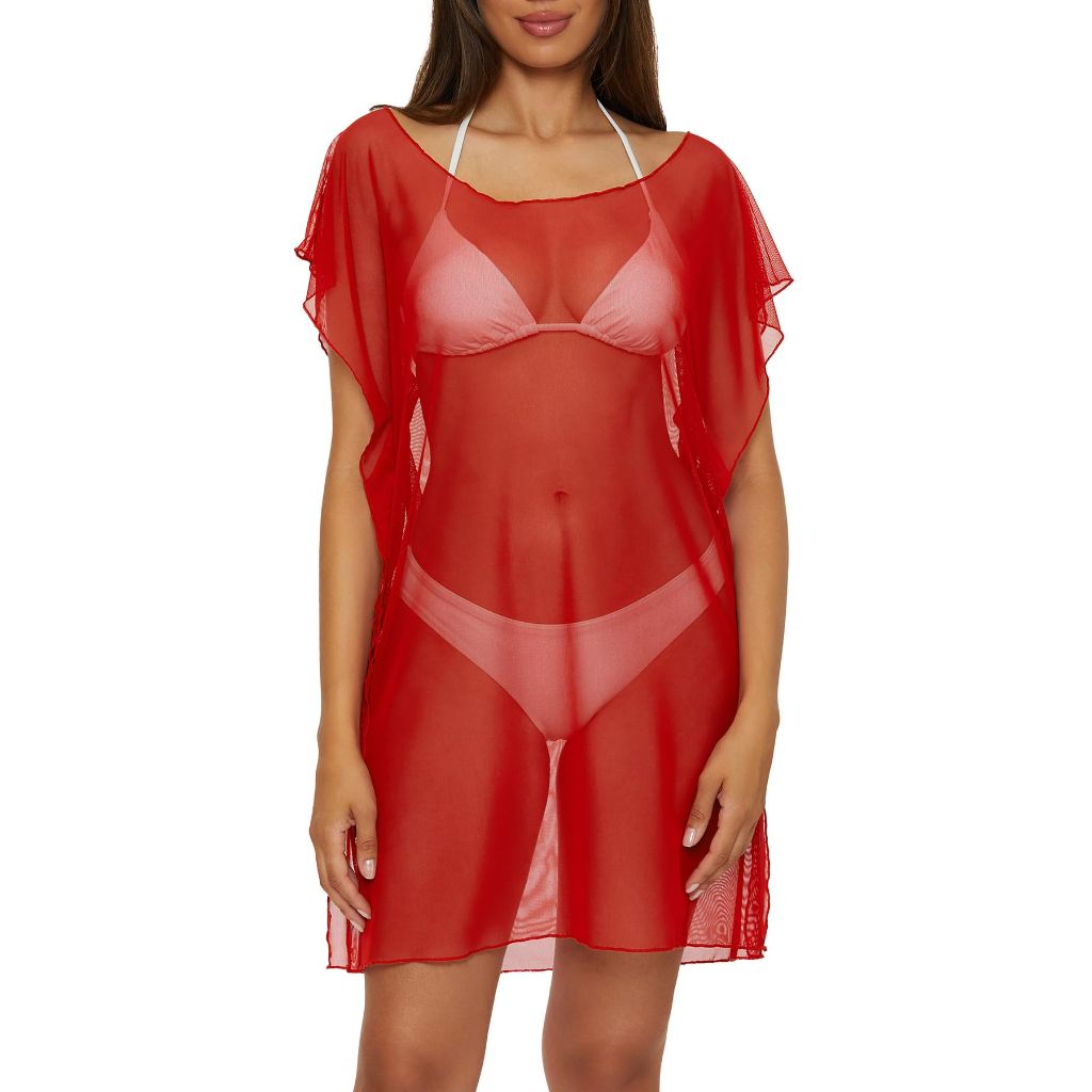 BCA By Rebecca Virtue Amara - Women's Mesh Tunic, Casual, Beach Cover Ups for Women, Ruby, X-Large-XX-Large