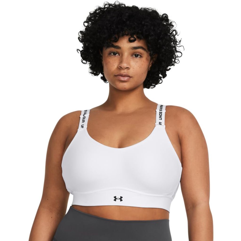Under Armour Women's Infinity Mid Impact Sports Bra, White/Black, X-Large D-DD
