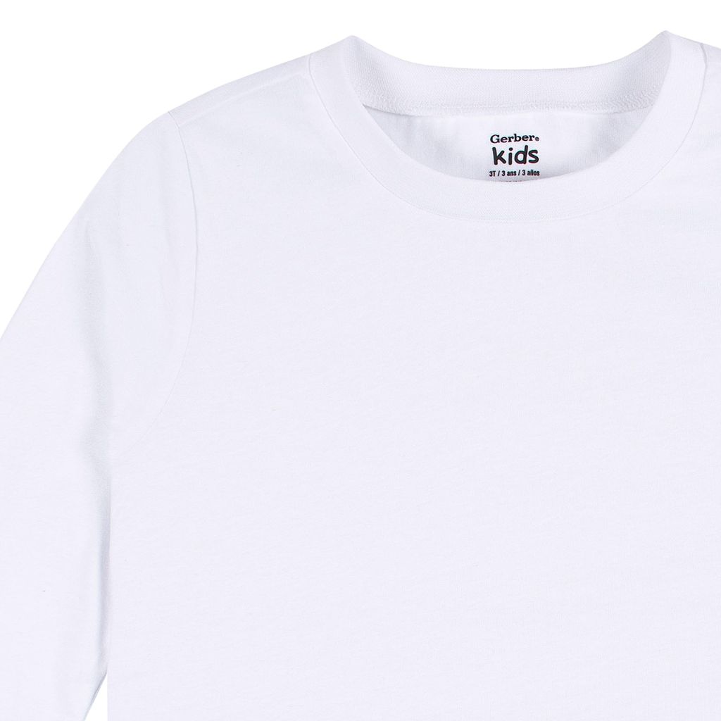 Gerber Baby Toddler 5-Pack Solid Long Sleeve T-Shirts Jersey 160 GSM, White, 2T