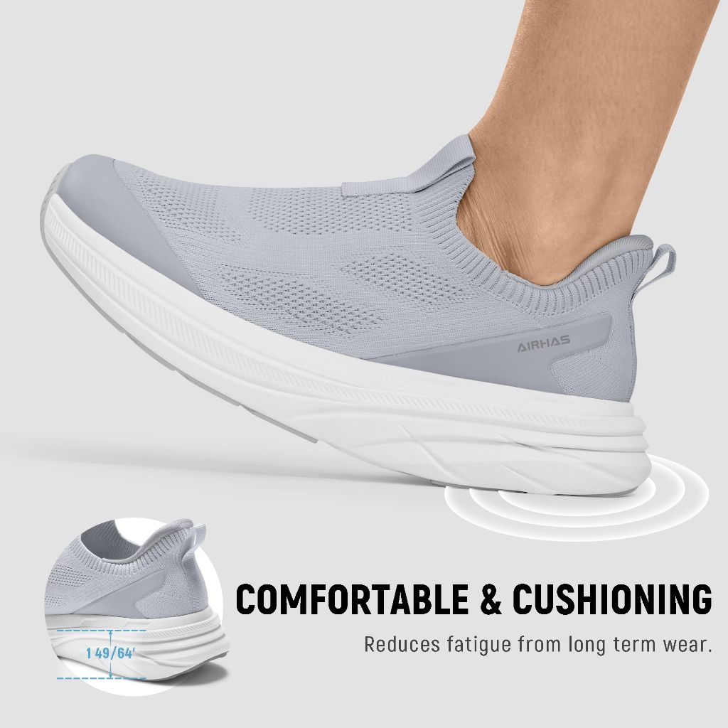 AIRHAS Womens Slip On Walking Shoes (Light Grey,9.5)
