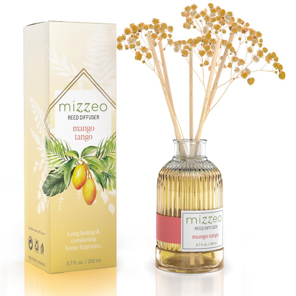 MIZZEO Reed Diffuser Set, Mango Tango 6.76 fl oz Highly Scented Room Diffuser Home Fragrance